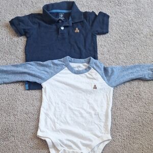 Baby Gap Navy Polo Shirt and White Long Sleeve Onesie Set Size 12/18 Months